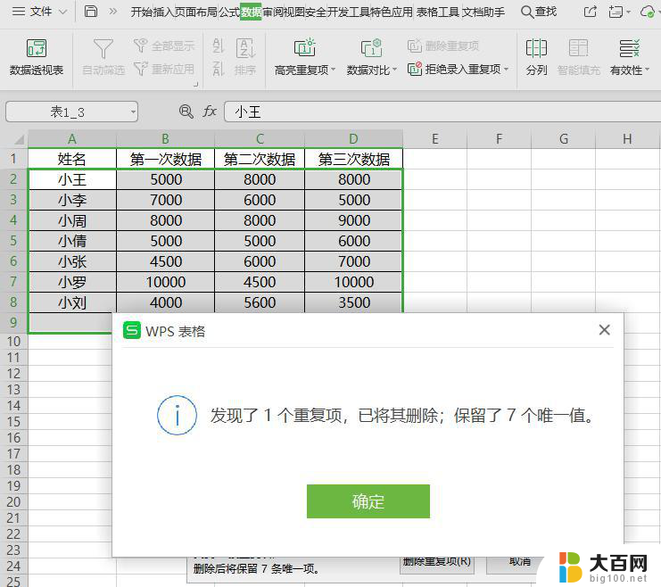 wps删除重复项 wps 表格删除重复项的操作步骤